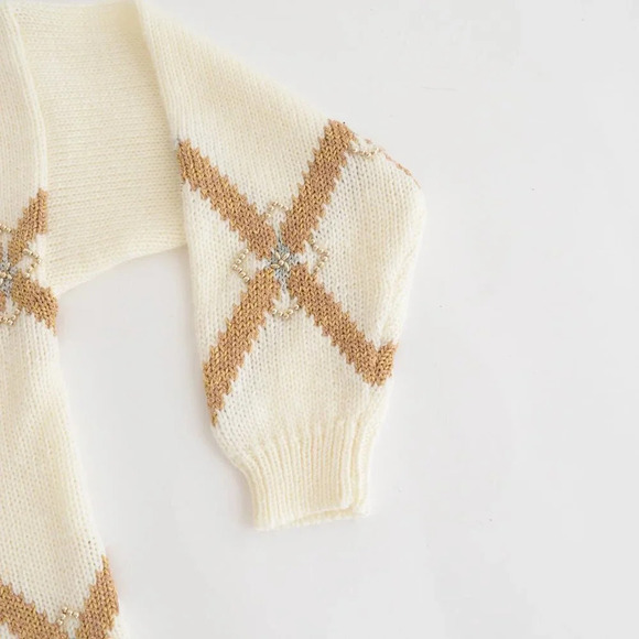 Vintage Joeclyn Smith Cream & Gold Button Up  Cardigan Knit Cardigan L - Picture 5 of 12